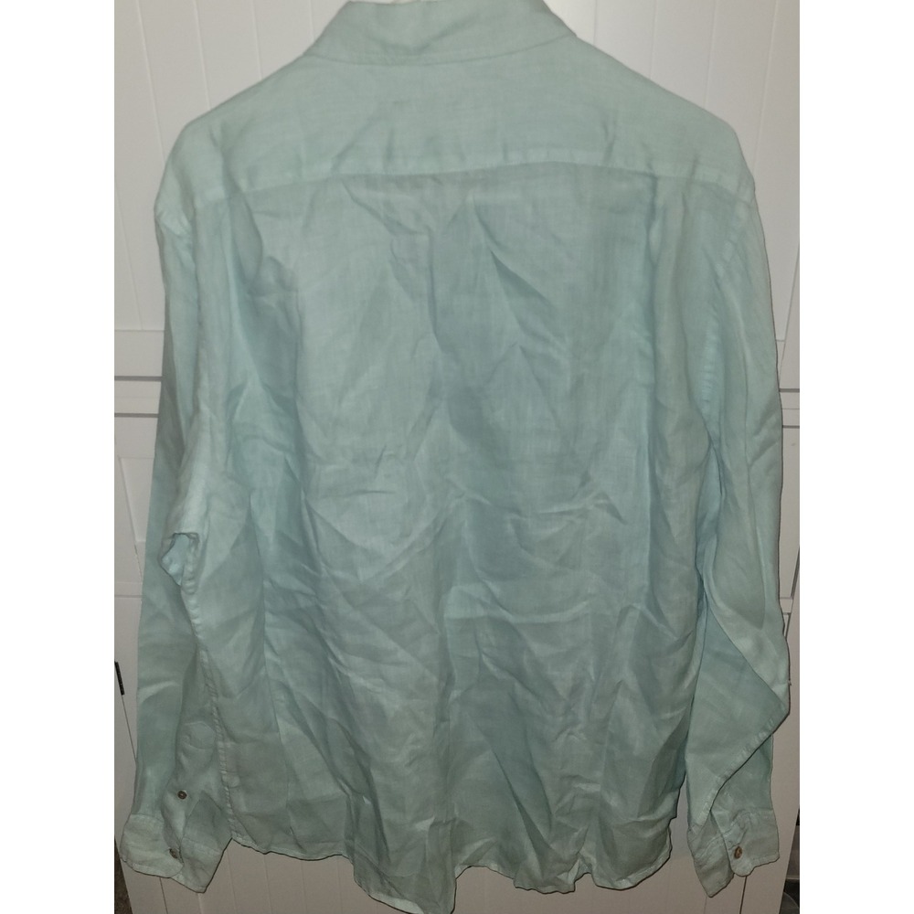 Tailor Vintage Mens XL Long Sleeve Button Down Shirt 100% Linen Light Blue - Picture 3 of 3